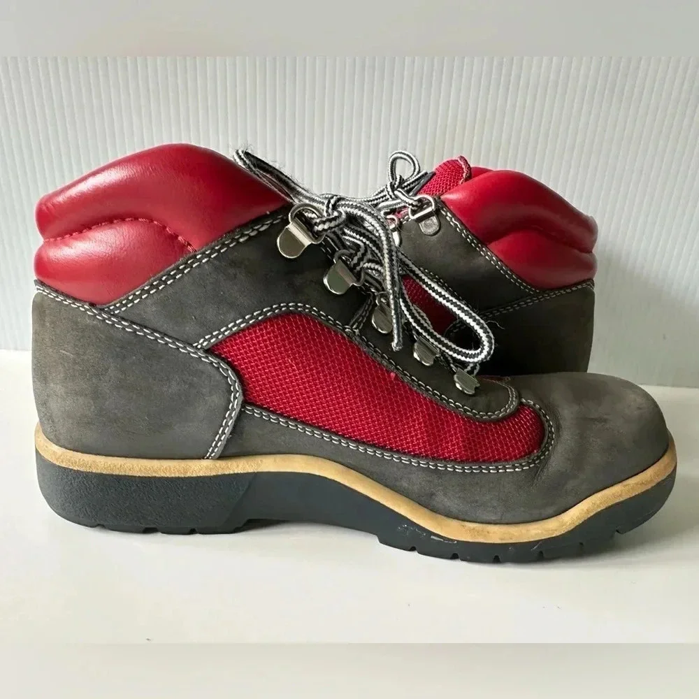 Timberland: Junior Field Boots. Grey and Red Colorway Size 5.5 Leather